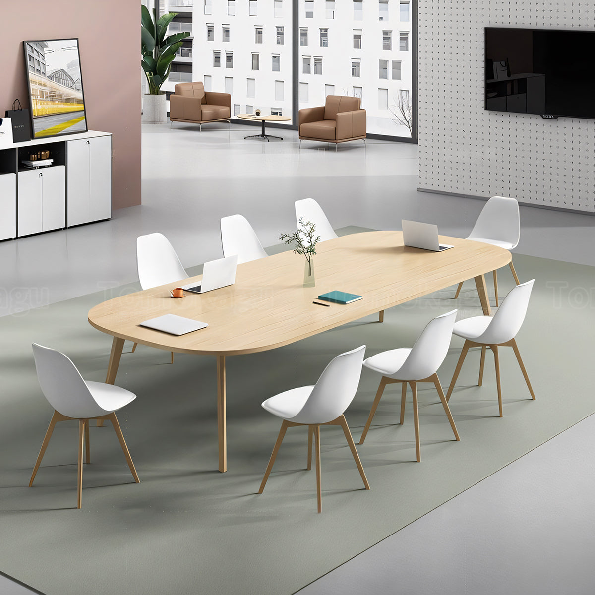 ミーティングテーブル 会議テーブル シンプル 木製 天然木 R加工 メラミン化粧板 エコ素材 カスタマイズ可能 HYZ-T108