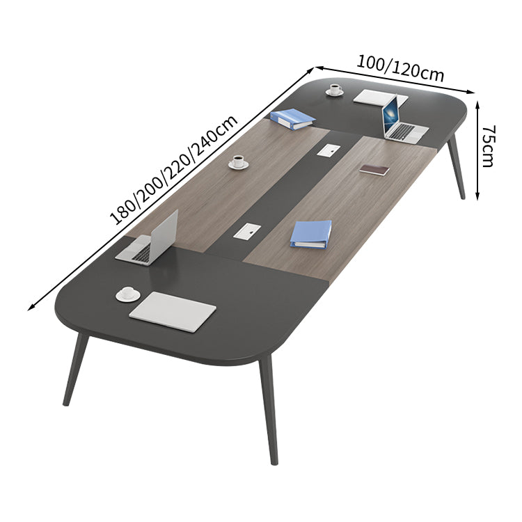 ミーティングテーブル バイカラーデザイン モダン メラミン化粧板 エコ素材 スチール製脚 静電粉体塗装 R加工 配線孔付き HYZ-T109