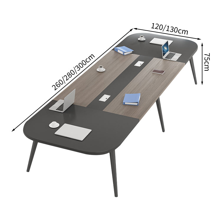 ミーティングテーブル バイカラーデザイン モダン メラミン化粧板 エコ素材 スチール製脚 静電粉体塗装 R加工 配線孔付き HYZ-T109