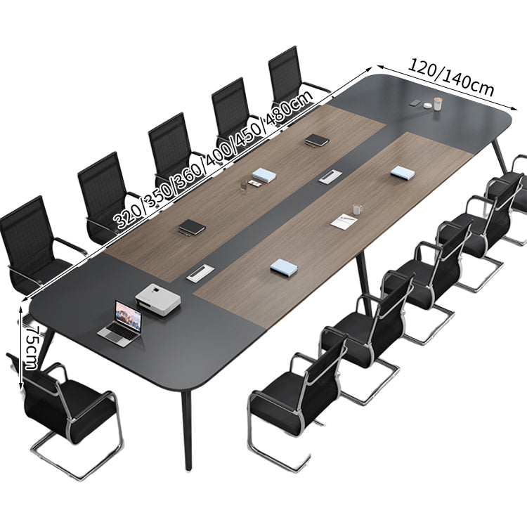 ミーティングテーブル バイカラーデザイン モダン メラミン化粧板 エコ素材 スチール製脚 静電粉体塗装 R加工 配線孔付き HYZ-T109