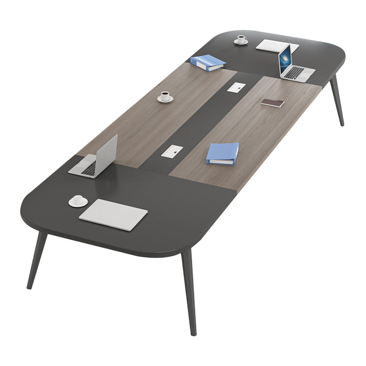 ミーティングテーブル バイカラーデザイン モダン メラミン化粧板 エコ素材 スチール製脚 静電粉体塗装 R加工 配線孔付き HYZ-T109