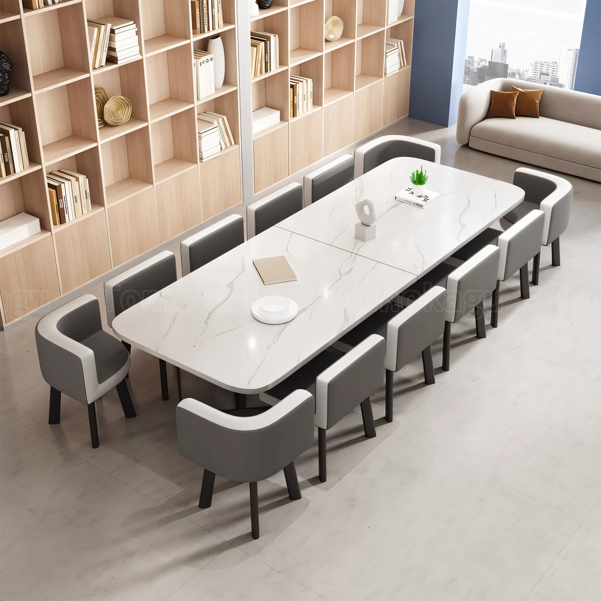 ミーティングテーブル 会議テーブル 石目調 R加工 スチールフレーム カーボンスチール メラミン化粧板 エコ素材 カスタマイズ可能 HYZ-T114