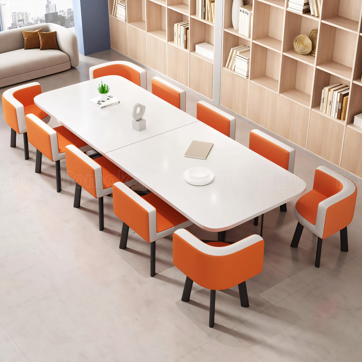 ミーティングテーブル 会議テーブル 石目調 R加工 スチールフレーム カーボンスチール メラミン化粧板 エコ素材 カスタマイズ可能 HYZ-T114