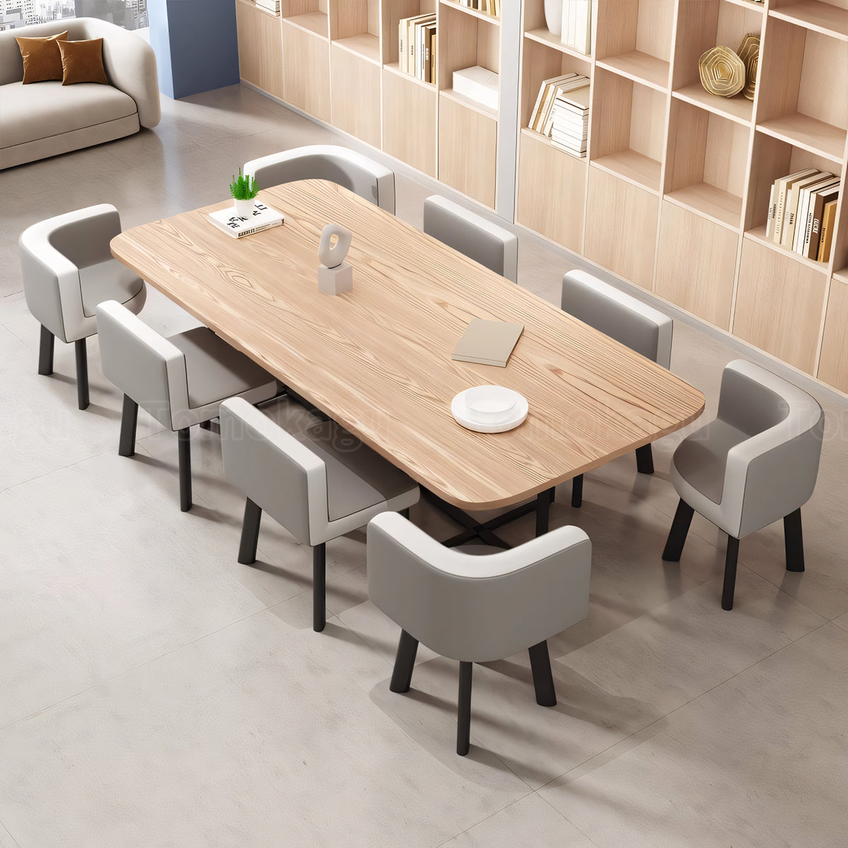 ミーティングテーブル 会議テーブル 石目調 R加工 スチールフレーム カーボンスチール メラミン化粧板 エコ素材 カスタマイズ可能 HYZ-T114