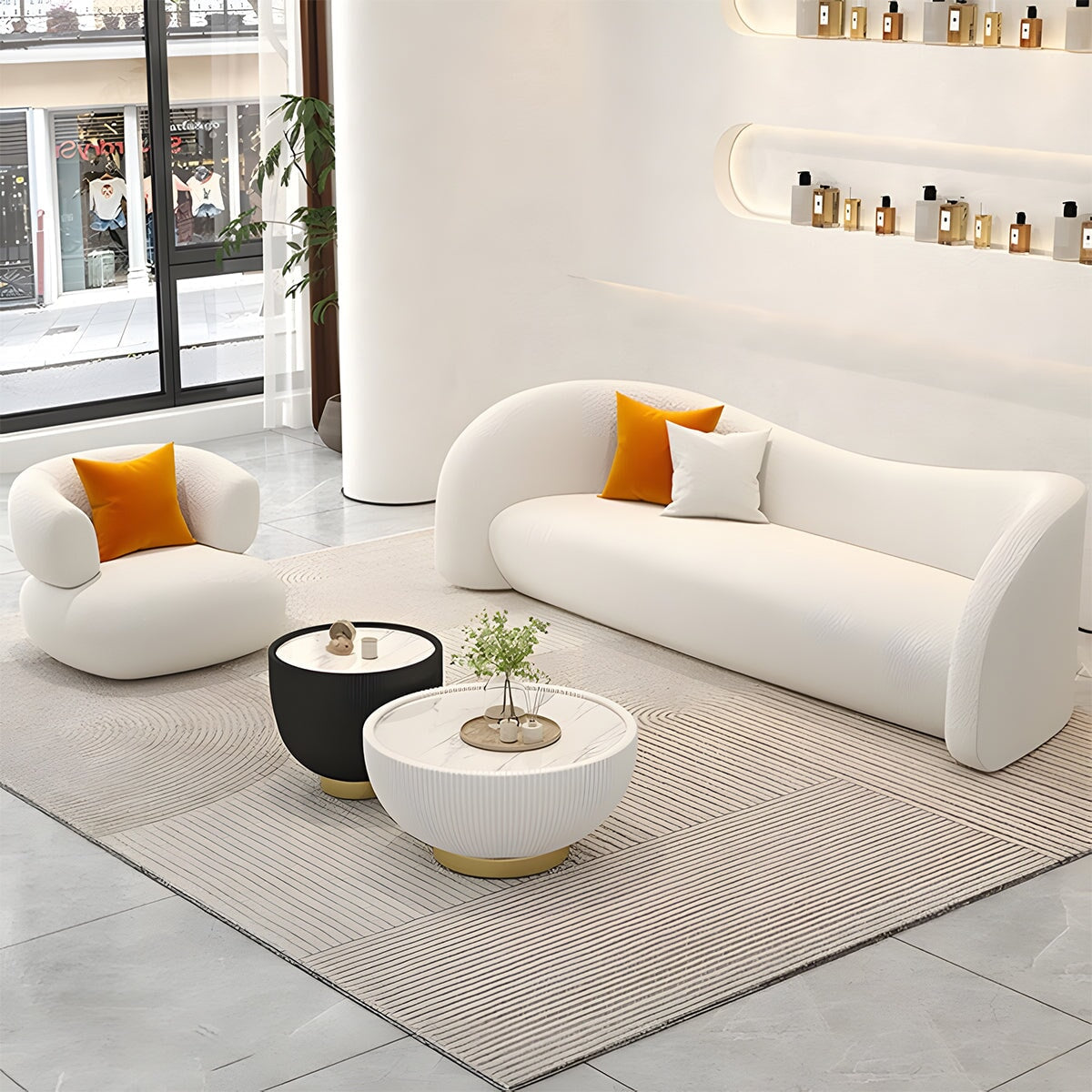 シェルパ生地 モコモコ 人間工学 広い座面 高密度ウレタン 天然木枠組み ソファ 応接ソファ 安定感 柔らか 弾力性 快適 シック ホワイト カスタマイズ可能 JDSF-C004