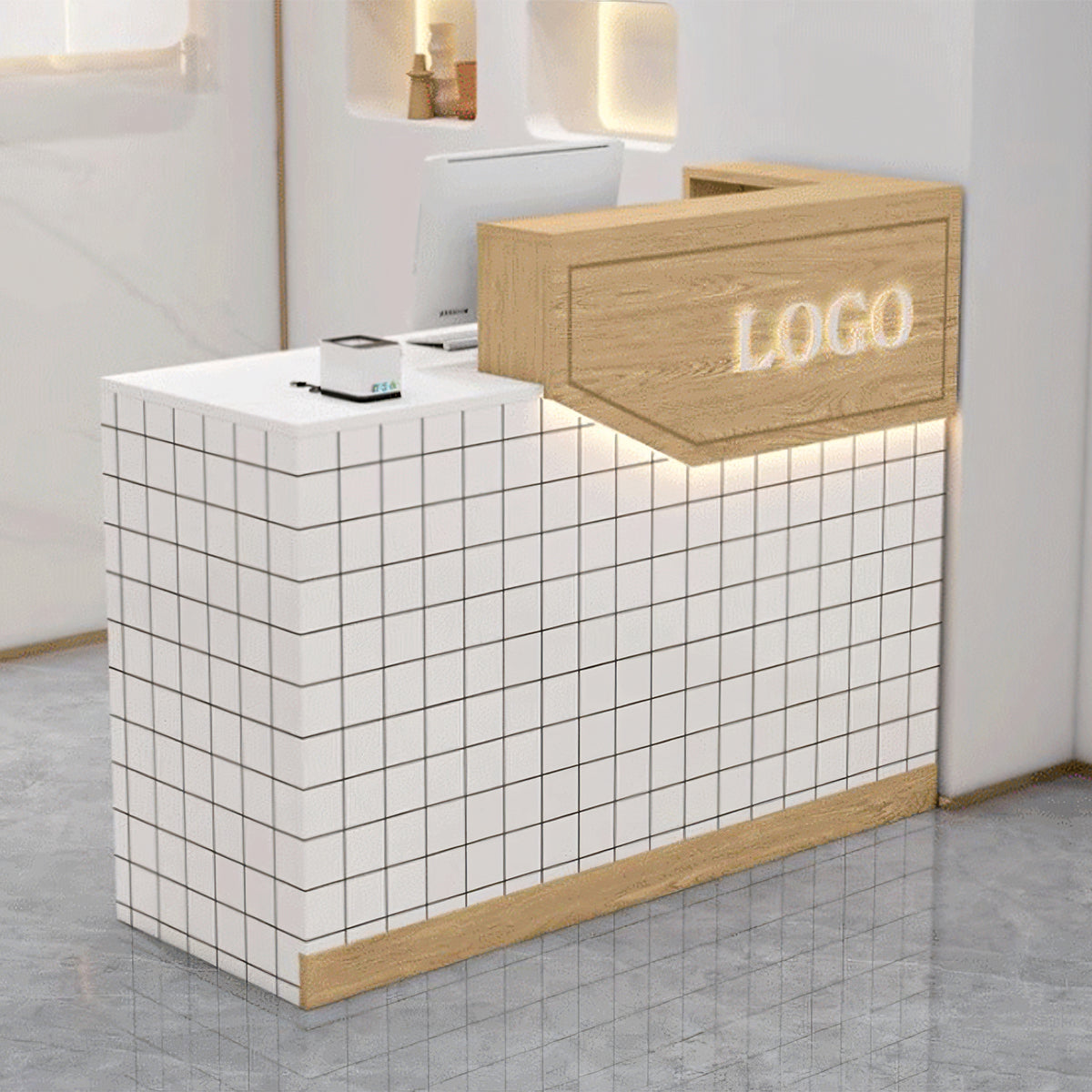 カウンター 受付台 エントランス受付 レジカウンター オフィス受付 大容量収納 ロゴ入れ可能 LEDライト カスタマイズ可能 JDT-T005