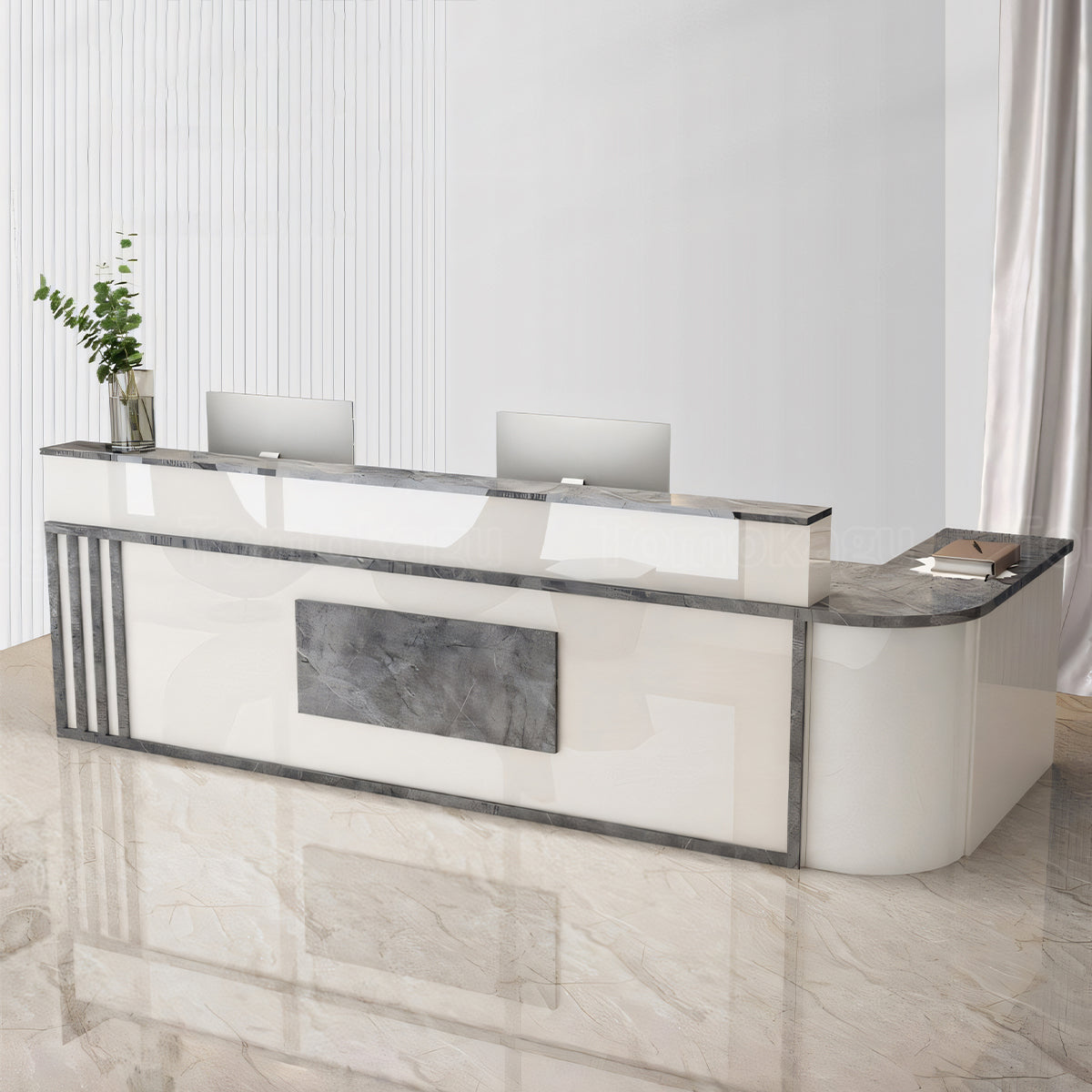 L型 焼け塗装 サイドキャビネット 配線穴付き 受付台 エントランス受付 レジカウンター カウンター モダン カスタマイズ可能 JDT-T007