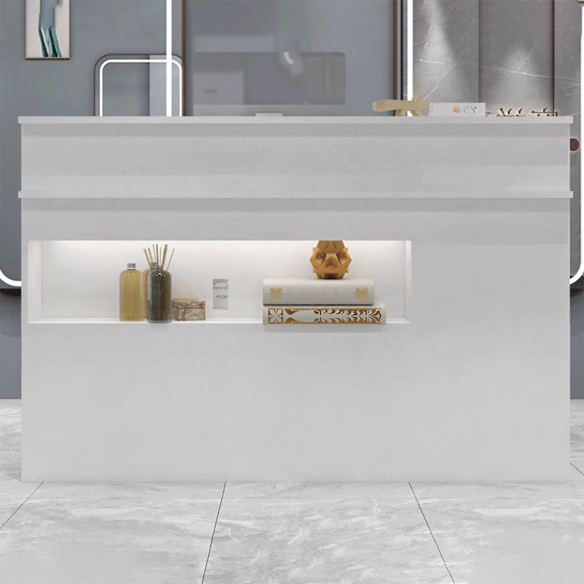 キーボードトレイ付き 二重天板 カウンター 受付台 受付 マルチ台 エントランス オフィス家具 インテリア ホワイト JDT-T025