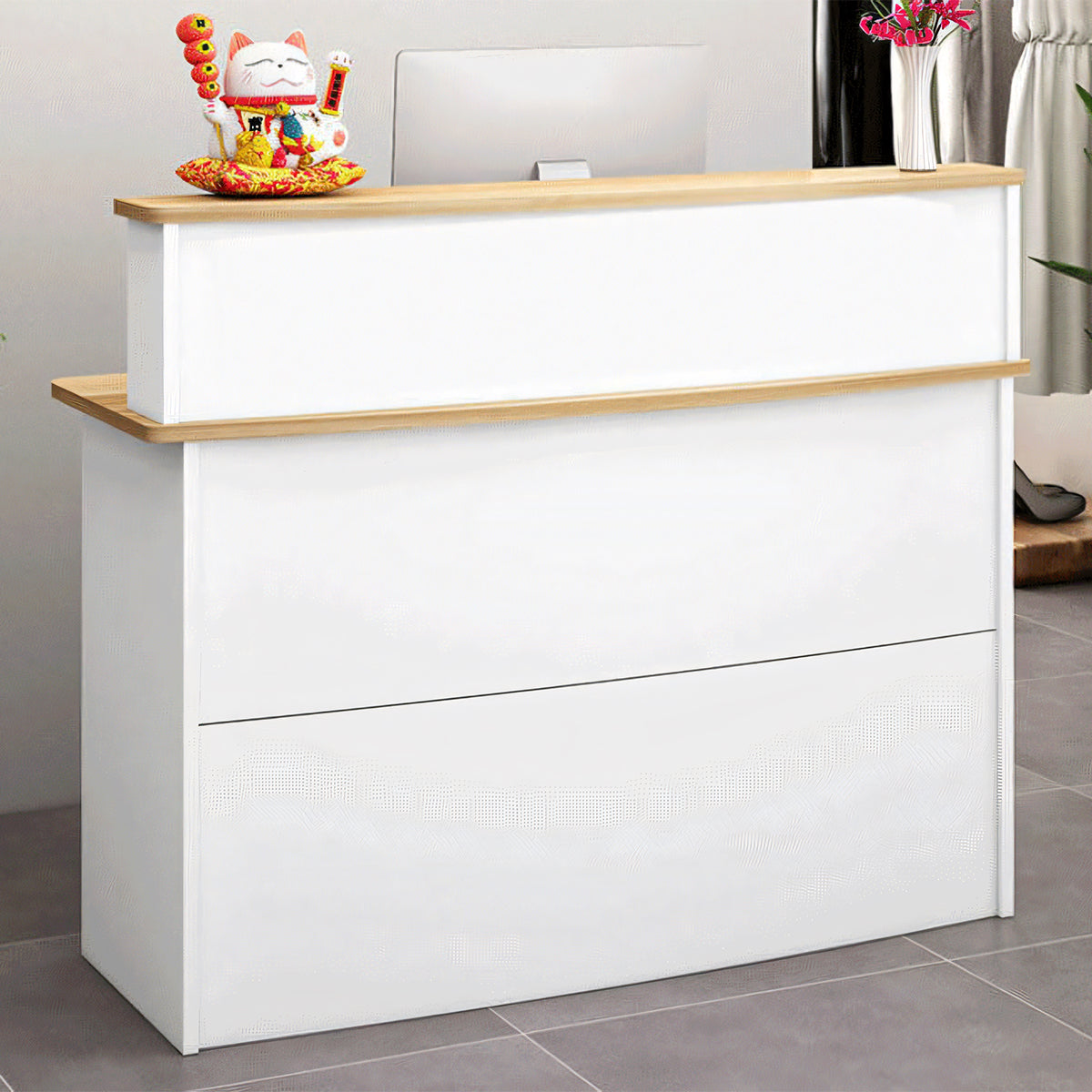 コンパクト 鍵付きの引き出し 2段構造 受付カウンター カウンター オフィス受付 レセプションデスク レジカウンター 店舗用品 シンプル JDT-T063