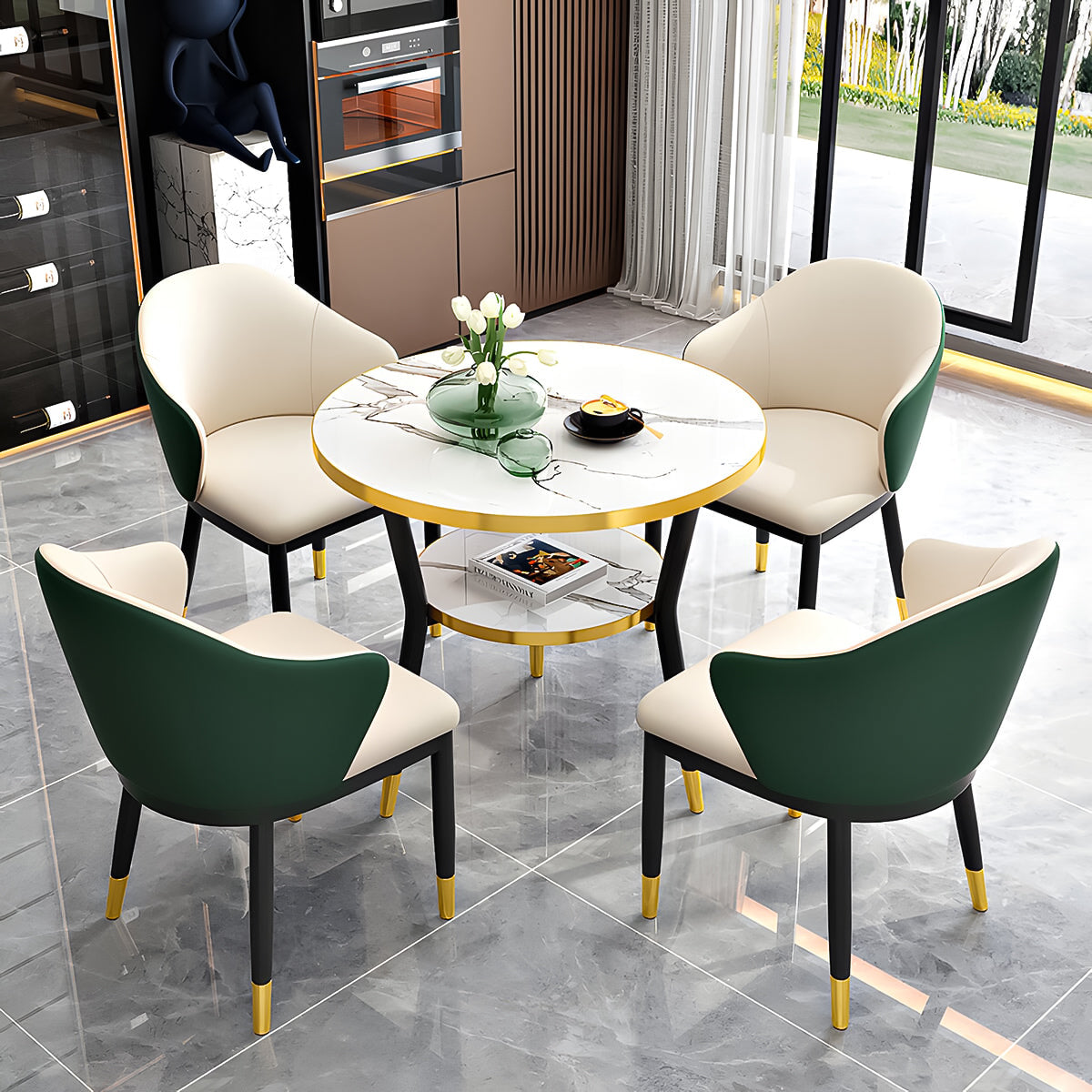 高反発ウレタン フィット感 丸型天板 ぶつかり防止 メラミン化粧板 棚付き 炭素鋼脚 応接セット テーブル チェア 高級感 上質 モダン カスタマイズ可能 JDZH-C007