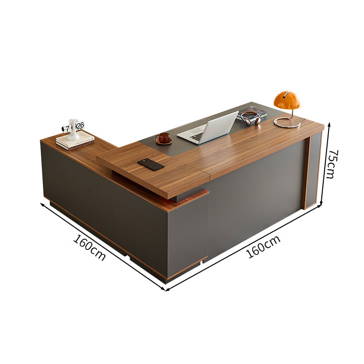 社長机 エグゼクティブデスク 事務机 引き出し付き サイドキャビネット 広い天板 コンセントボックス おしゃれ 木目調 LBZ-2143