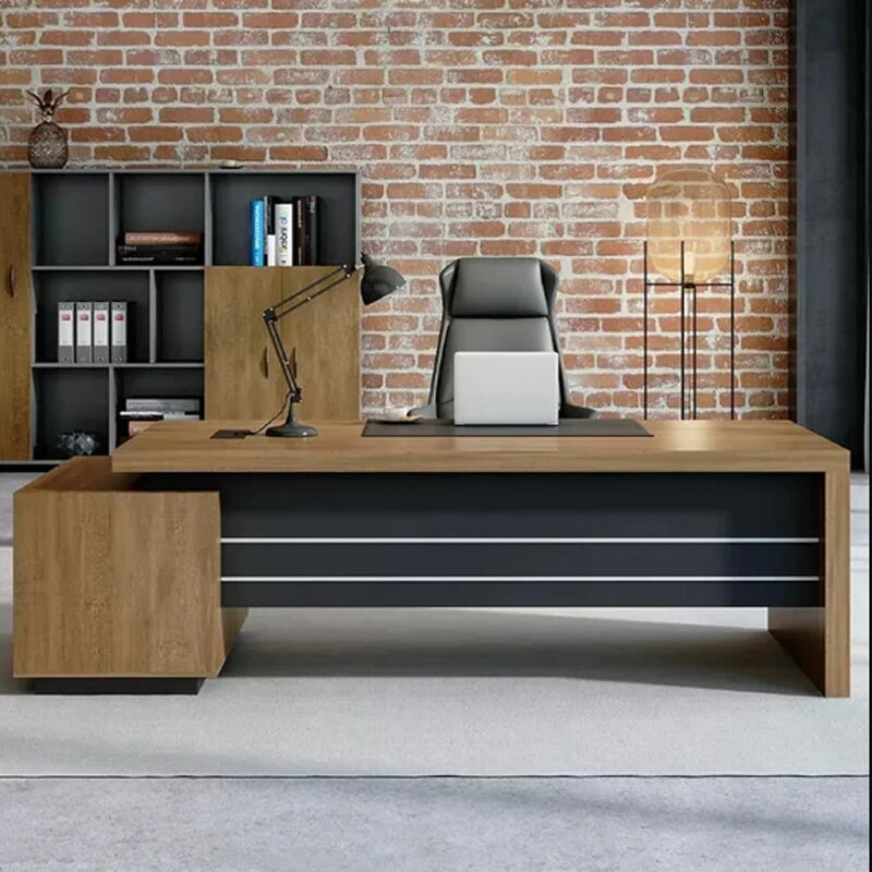 サイドキャビネット付き 収納力抜群 化粧板 無臭 書斎 役員用家具 木目 木製風  役員机 高級 社長机 エグゼクティブデスク 厚みのある天板 LBZ-T038 tomokagu