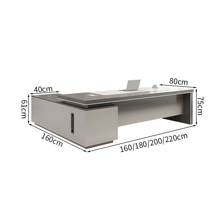 エグゼクティブデスク 役員デスク 社長デスク 木目調 キャスター付き 配線ボックス付き 幕板付き 大容量収納 錠付き オークグレー カスタマイズ可能 LBZ-K-037