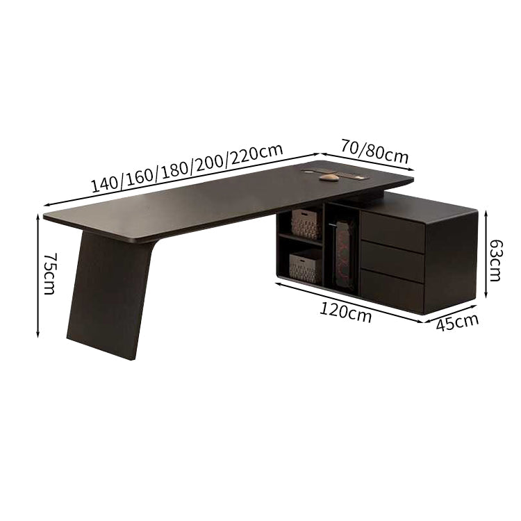 役員用デスク ビジネスオーナーデスク ハイクラスデスク エグゼクティブデスク 木目調 サイドキャビネット 分類収納 R加工 シンプル 機能性 カスタマイズ可能 LBZ-S075