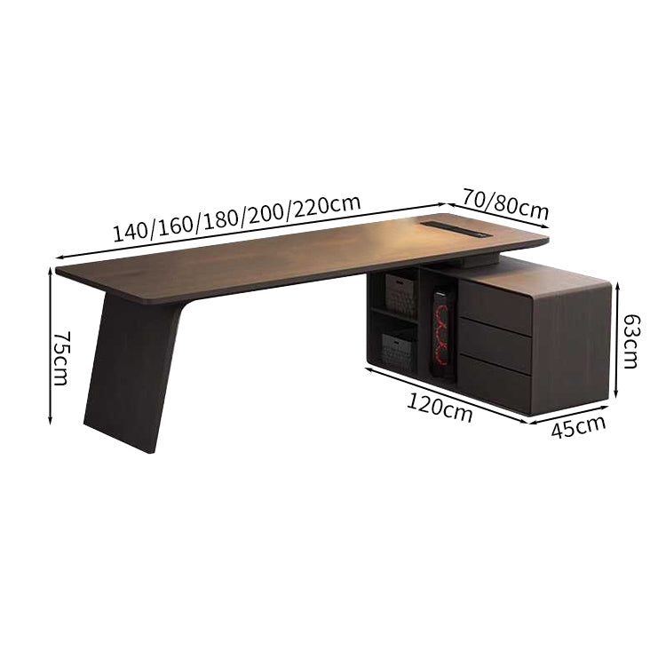 役員用デスク ビジネスオーナーデスク ハイクラスデスク エグゼクティブデスク 木目調 サイドキャビネット 分類収納 R加工 シンプル 機能性 カスタマイズ可能 LBZ-S075