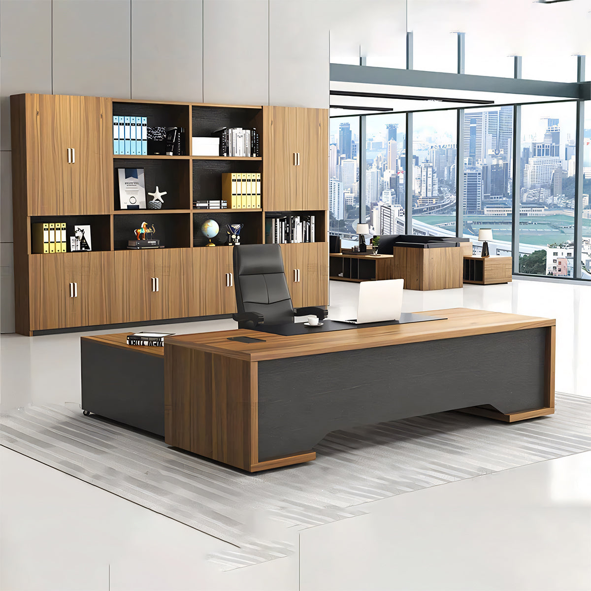 配線ボックス付き 社長机 役員用デスク 重役デスク 社長室 エグゼクティブデスク ロック付き オフィスデスク ウォールナット カスタマイズ可能 LBZ-T005