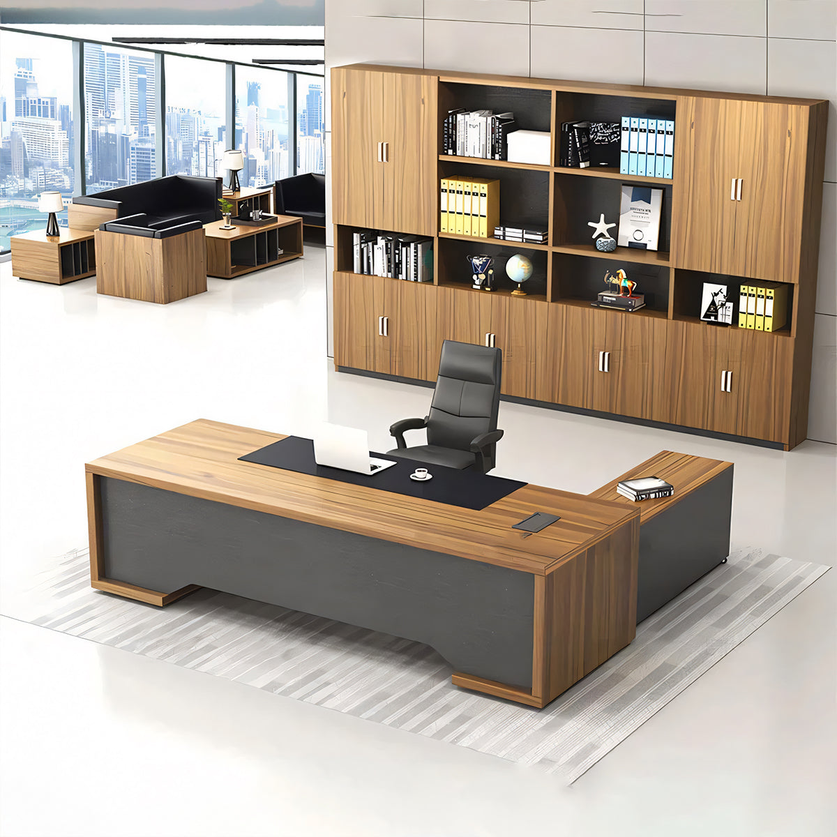 配線ボックス付き 社長机 役員用デスク 重役デスク 社長室 エグゼクティブデスク ロック付き オフィスデスク ウォールナット カスタマイズ可能 LBZ-T005