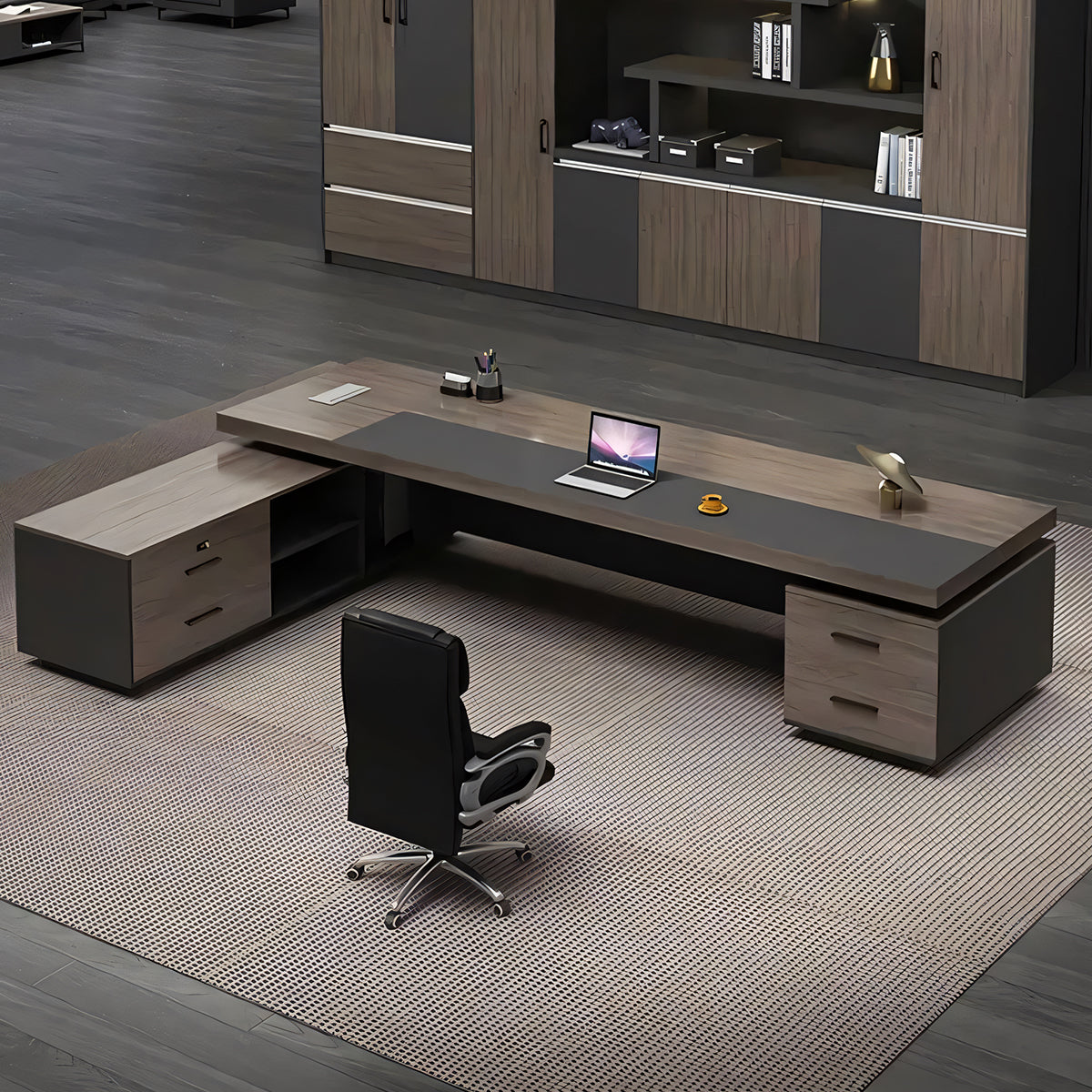 ダイヤル錠 引き出し付き ホットメルトエッジ エグゼクティブデスク 社長机 法人 社長室 役員用デスク オフィスデスク ウォールナット カスタマイズ可能  LBZ-T008