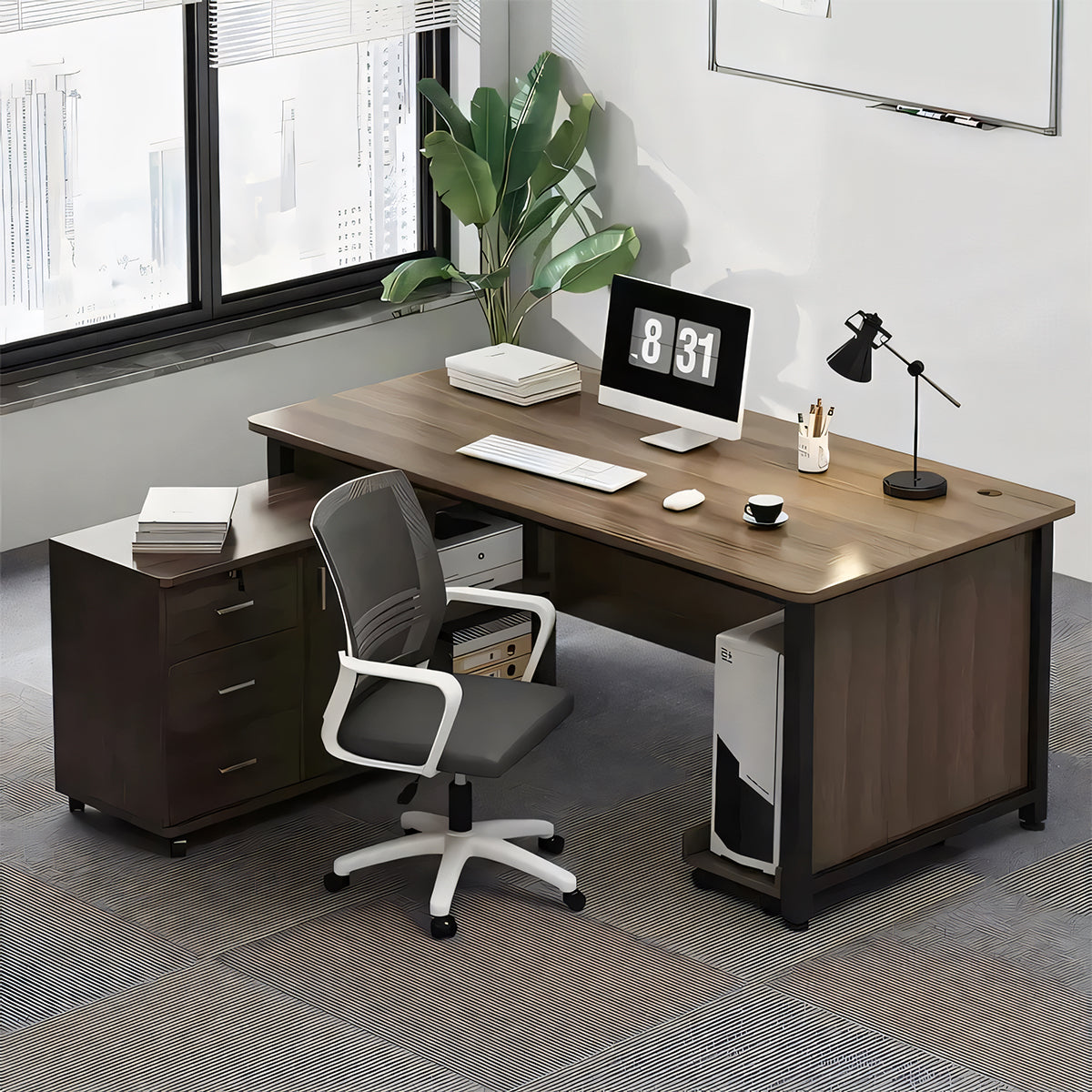 サイドキャビネット ロック付き アジャスター付き エグゼクティブデスク 社長机 オフィスデスク 作業台 事務机 PCデスク ホワイト シンプル LBZ-T010