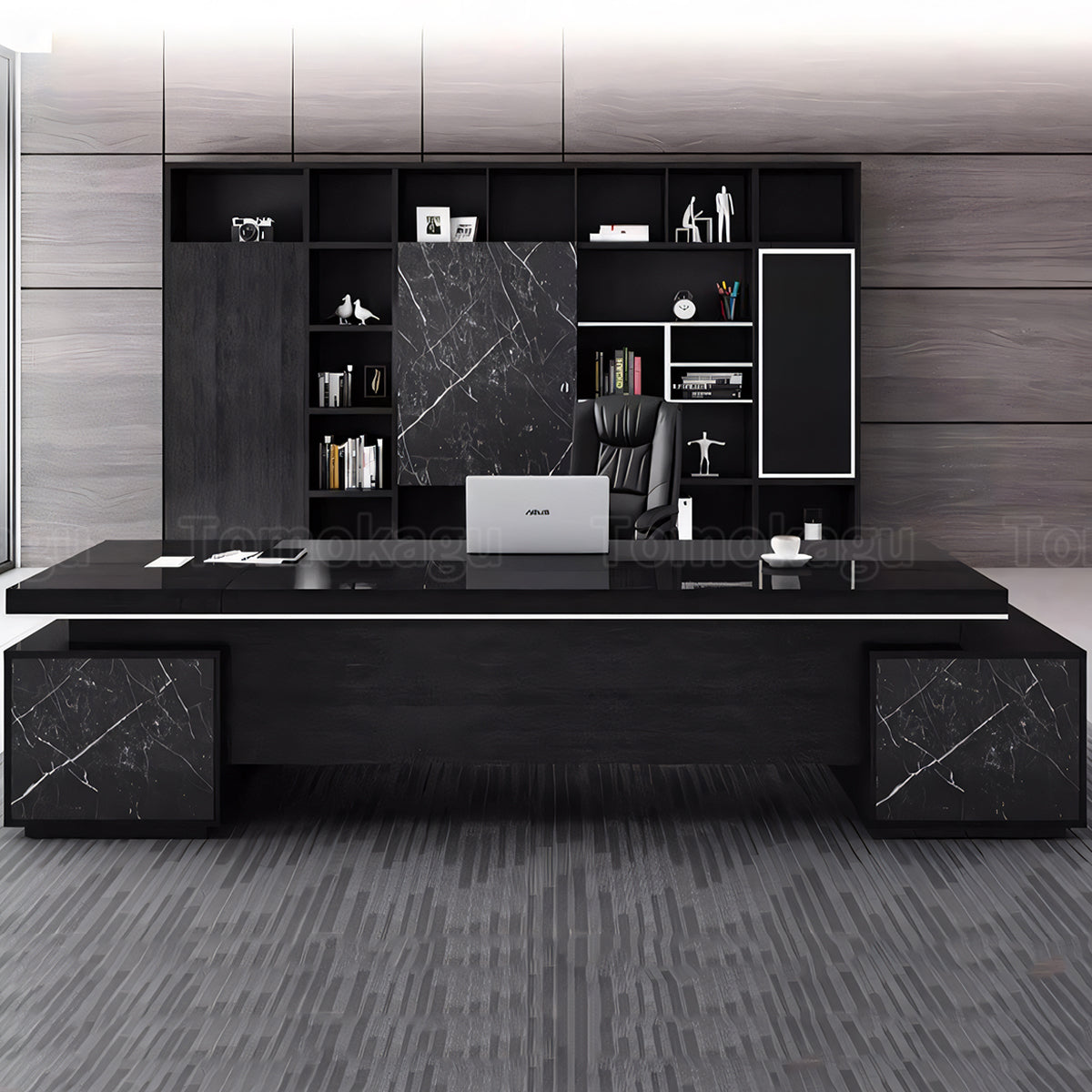 オープン収納 PC収納 大理石調 極厚 オフィスデスク エグゼクティブデスク 役員デスク 社長室 社長机 デスク カスタマイズ可能 LBZ-T011