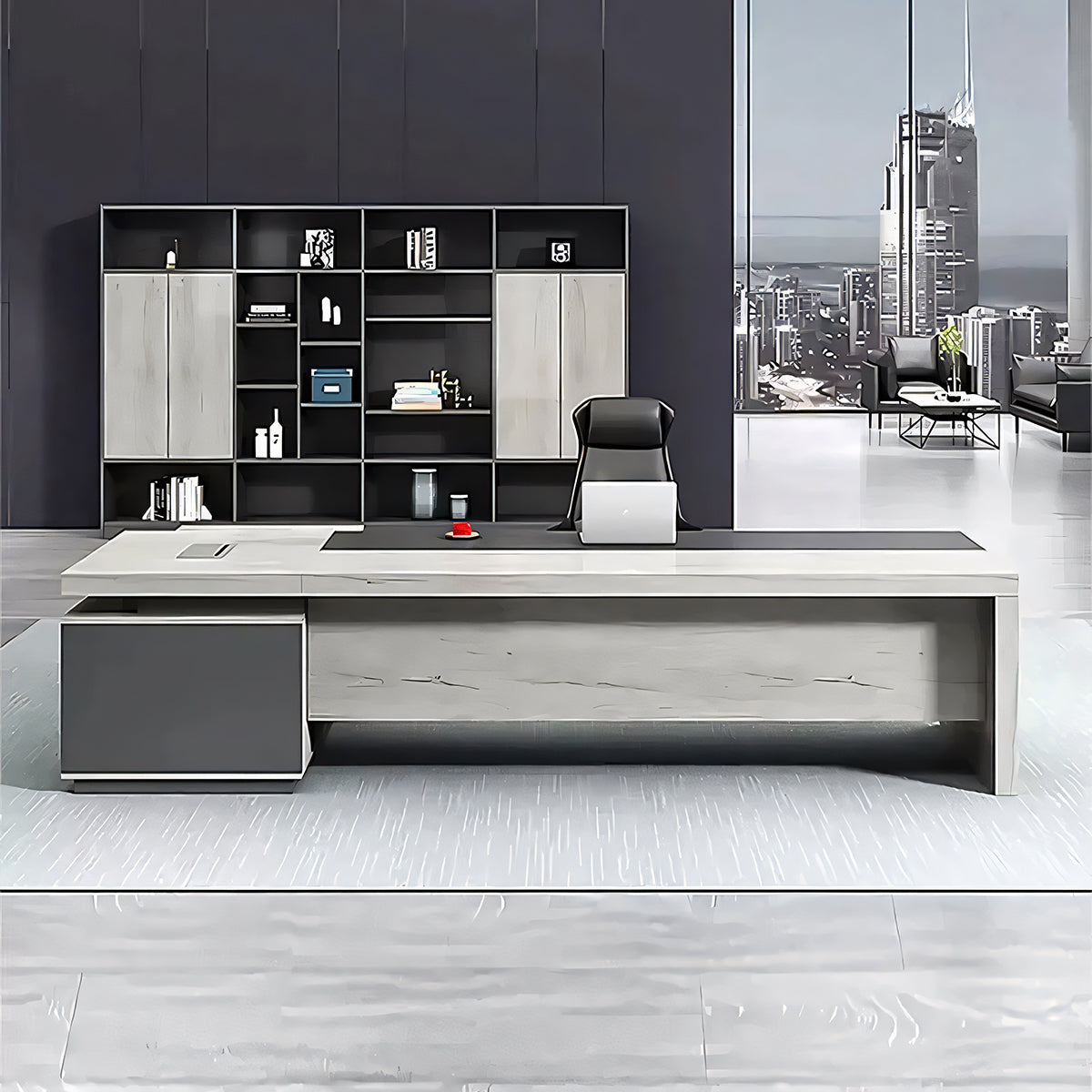 エグゼクティブデスク 社長机 オフィスデスク プレジデントデスク サイドキャビネット 分類収納 高耐荷重 グレー カスタマイズ可能 LBZ-T024