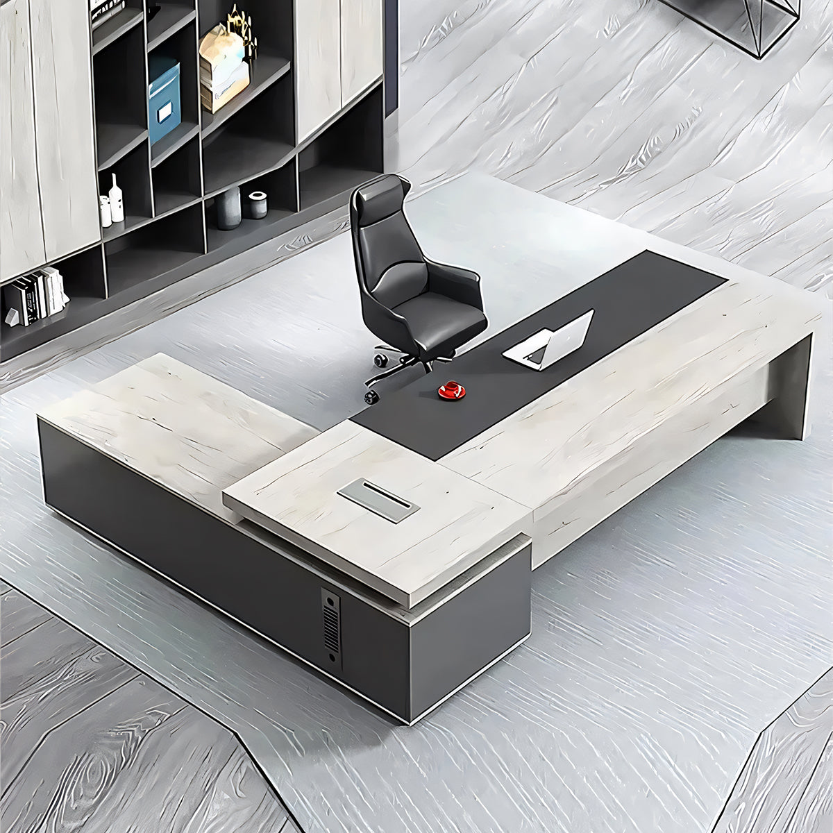 エグゼクティブデスク 社長机 オフィスデスク プレジデントデスク サイドキャビネット 分類収納 高耐荷重 グレー カスタマイズ可能 LBZ-T024