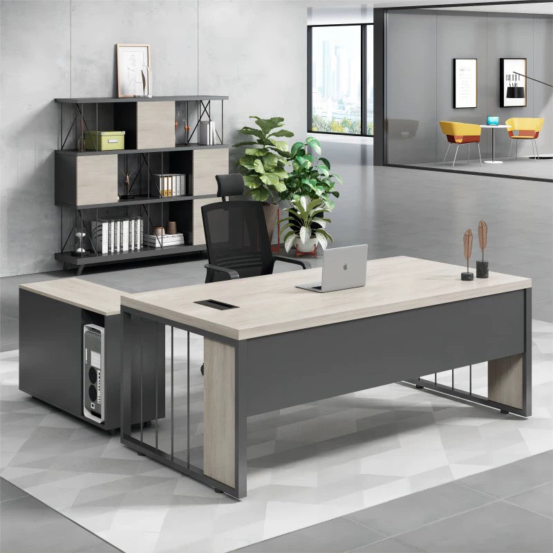 高耐荷重 幕板付き 配線ボックス付き エコ板材 社長デスク 社長机 事務所 広々とした天板 変形しにくい ウォールナット グレー 社長室 オーク カスタマイズ可能 LBZ-T037 tomokagu