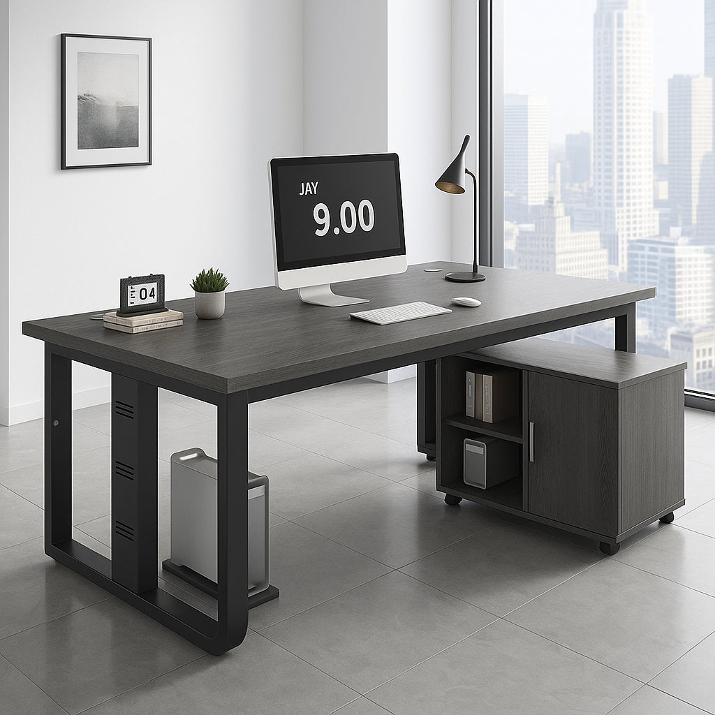 スチール脚 焼付塗装 頑丈 幕板付き エグゼクティブデスク 社長机 社長用 広々 厚板 ブラック ホワイト ウォールナット カスタマイズ可能 LBZ-T045 tomokagu