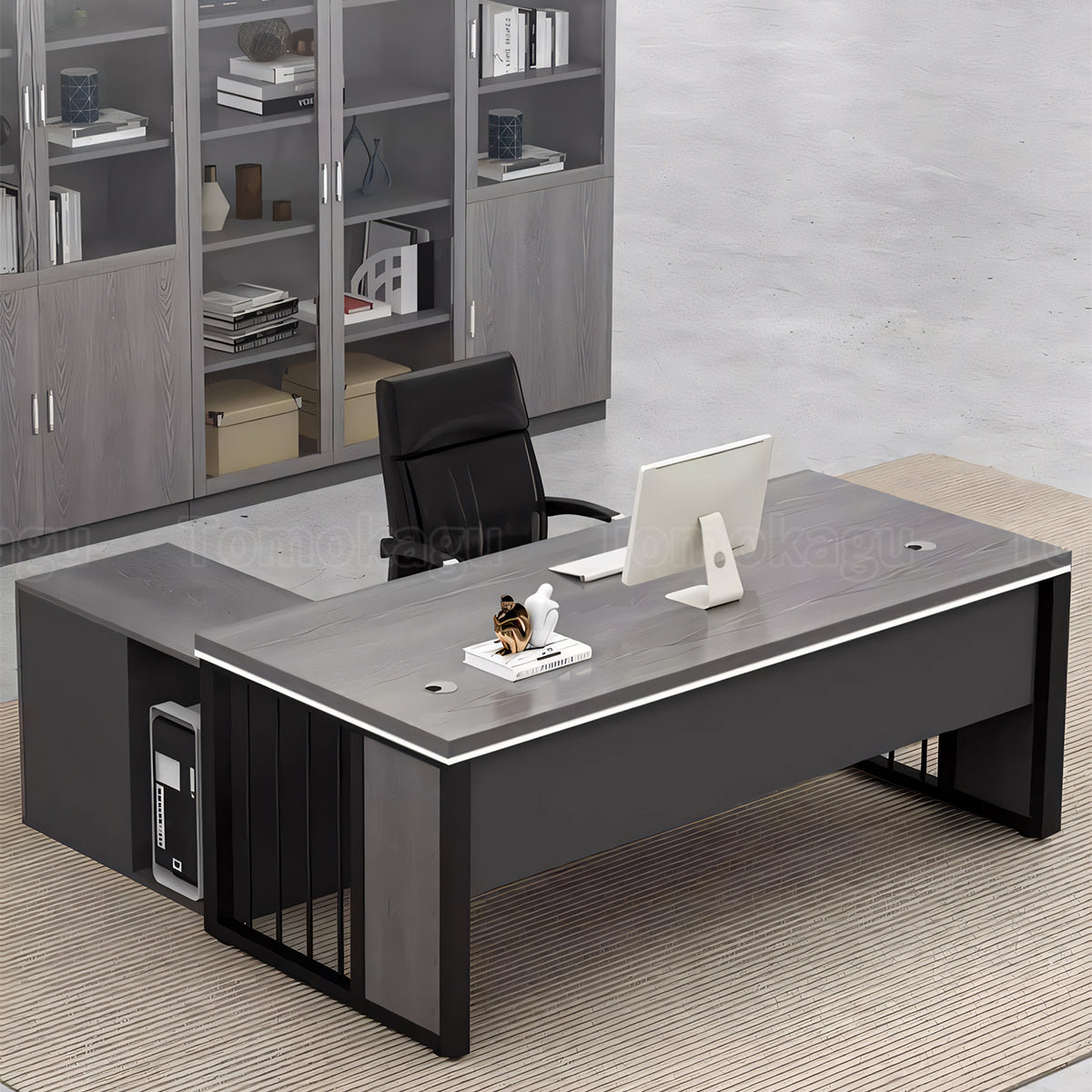 スチール脚 幕板付き 取っ手付き 配線孔付き エグゼクティブデスク オフィス家具 PCデスク シンプル モダン グレーオーク ウォルナット LBZ-T050