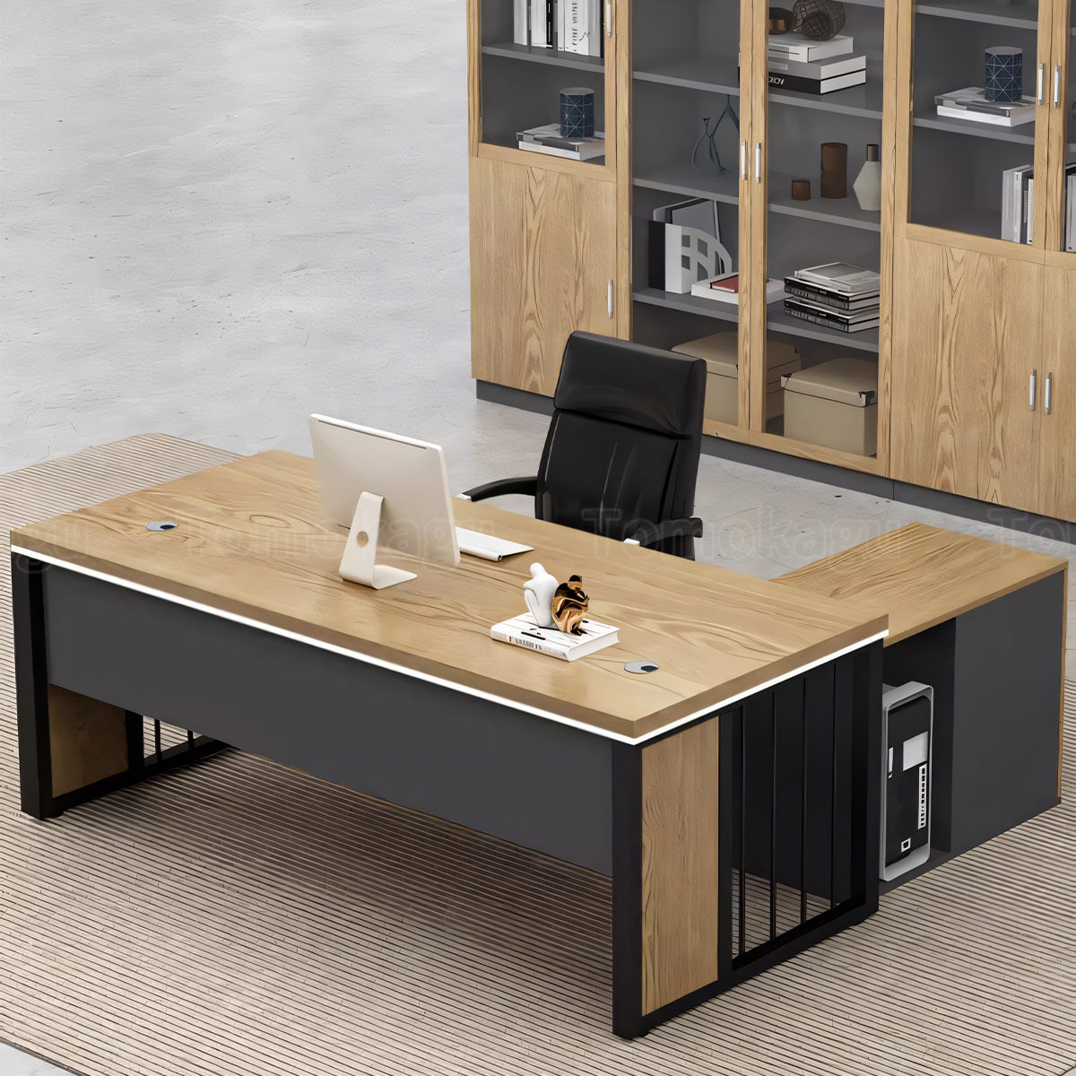 スチール脚 幕板付き 取っ手付き 配線孔付き エグゼクティブデスク オフィス家具 PCデスク シンプル モダン グレーオーク ウォルナット LBZ-T050