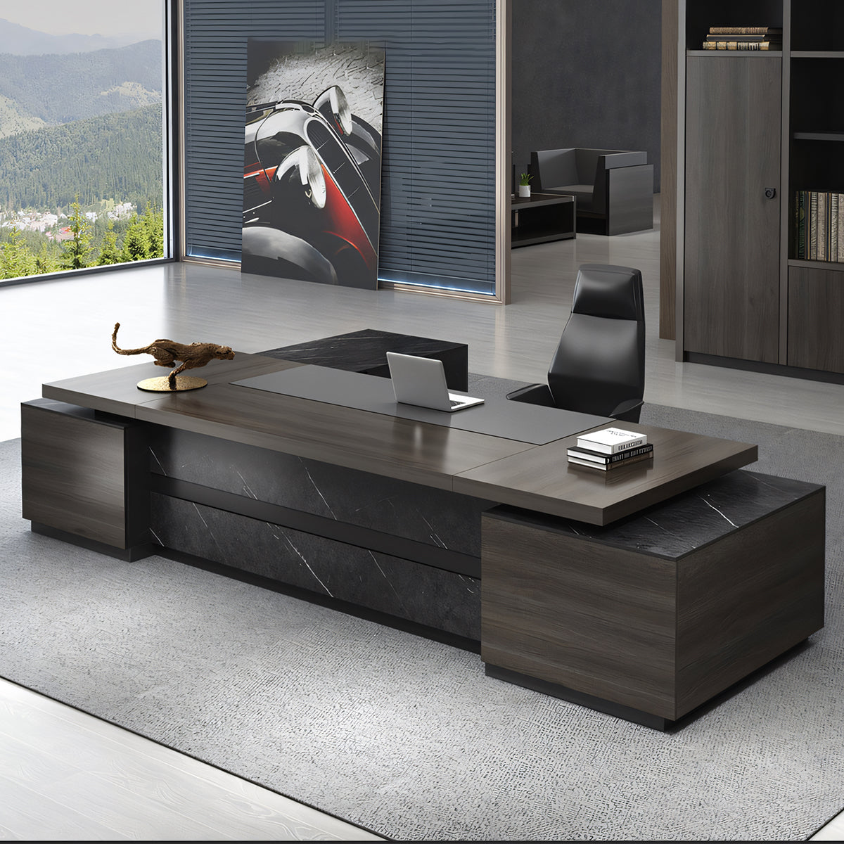 L字デスク エグゼクティブデスク オフィスデスク 引き出し付き ケーブルボックス 収納力抜群 カスタマイズ可能 LBZ-T102