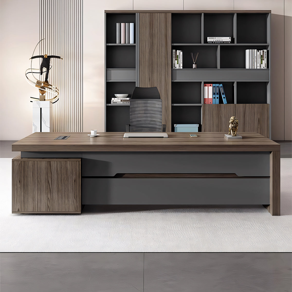 エグゼクティブデスク 収納力抜群 引き出し PC収納 メラミン化粧板 エコ素材 ダイヤル錠 スライドレール LBZ-T109