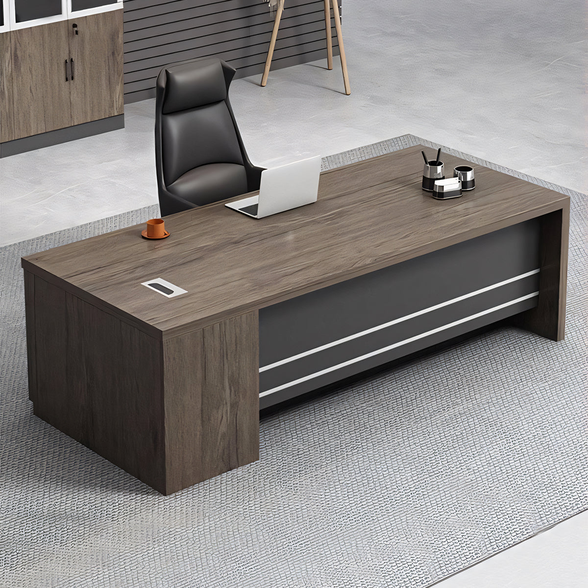 エグゼクティブデスク 引き出し 扉付き収納 シリンダー錠付き 配線孔付き メラミン化粧板 エコ素材 カスタマイズ可能 LBZ-T111