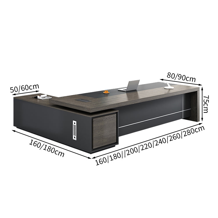 エグゼクティブデスク メラミン化粧板 エコ素材 幕板付き 配線孔付き 通気孔付き 収納力抜群 引き出し 扉付き収納 PC収納 カスタマイズ可能 LBZ-T112