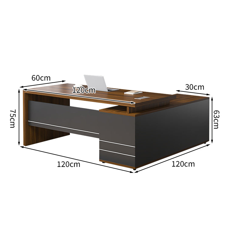 エグゼクティブデスク 木目調 メラミン化粧板 収納力抜群 扉付き収納オープン収納 PC収納 配線孔付き 幕板付き カスタマイズ可能 LBZ-T115