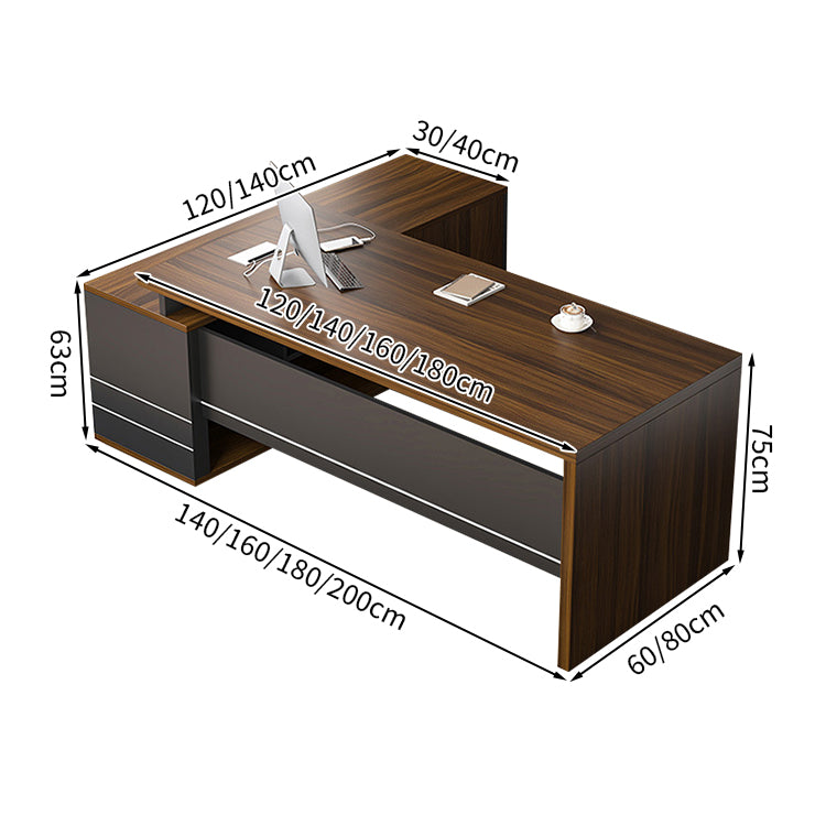 エグゼクティブデスク 木目調 メラミン化粧板 収納力抜群 扉付き収納オープン収納 PC収納 配線孔付き 幕板付き カスタマイズ可能 LBZ-T115
