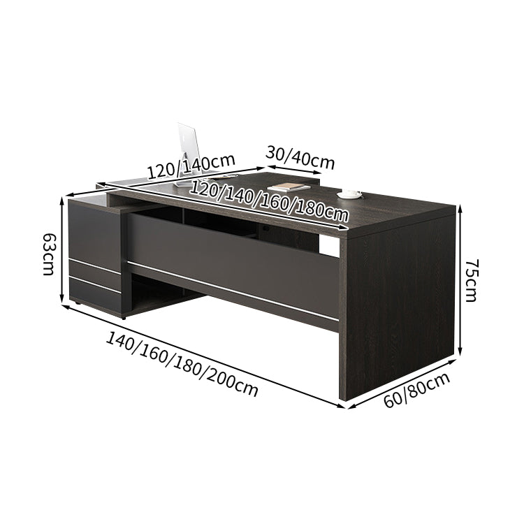 エグゼクティブデスク 木目調 メラミン化粧板 収納力抜群 扉付き収納オープン収納 PC収納 配線孔付き 幕板付き カスタマイズ可能 LBZ-T115