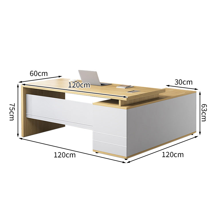 エグゼクティブデスク 木目調 メラミン化粧板 収納力抜群 扉付き収納オープン収納 PC収納 配線孔付き 幕板付き カスタマイズ可能 LBZ-T115