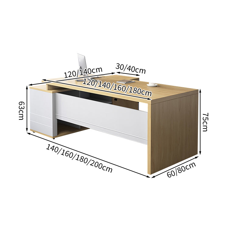 エグゼクティブデスク 木目調 メラミン化粧板 収納力抜群 扉付き収納オープン収納 PC収納 配線孔付き 幕板付き カスタマイズ可能 LBZ-T115