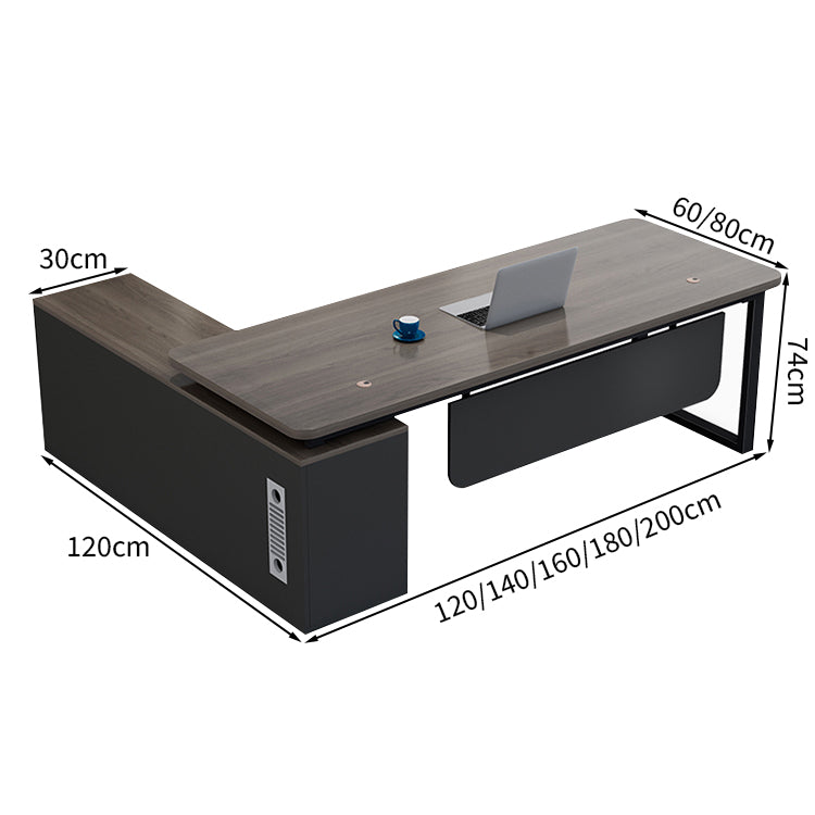 エグゼクティブデスク L字型 メラミン化粧板 配線孔付き 収納力抜群扉付き収納 オープン収納 PC収納 通気孔付き LBZ-T121