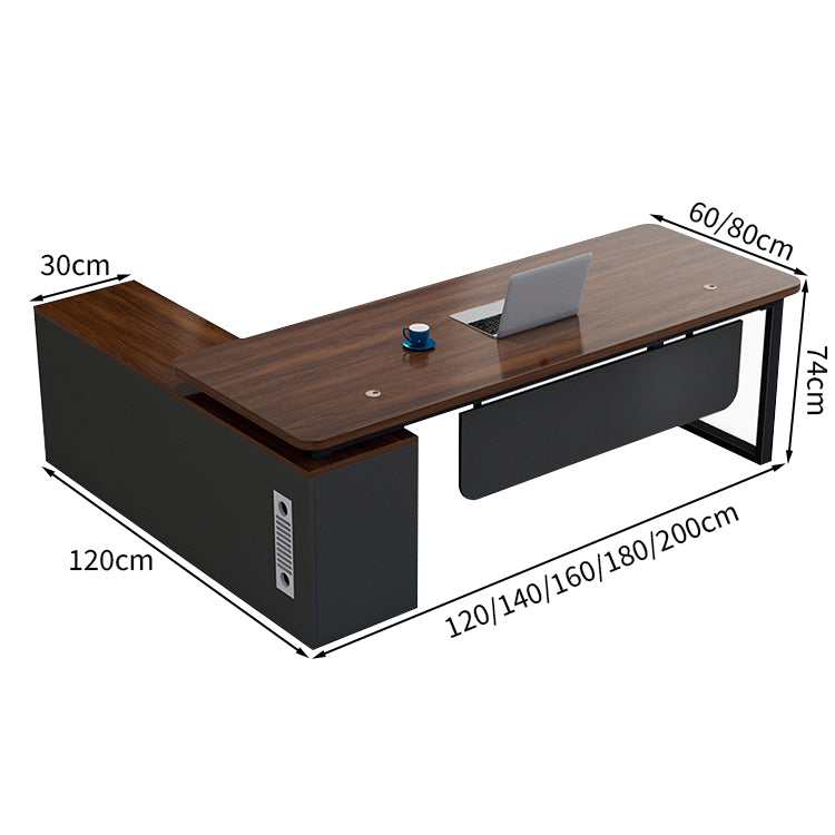 エグゼクティブデスク L字型 メラミン化粧板 配線孔付き 収納力抜群扉付き収納 オープン収納 PC収納 通気孔付き LBZ-T121