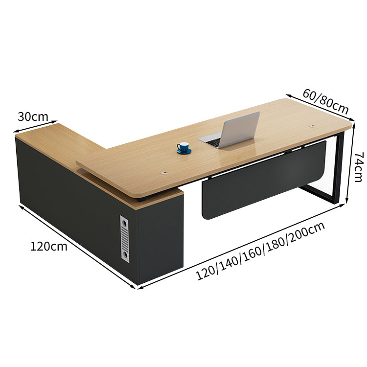 エグゼクティブデスク L字型 メラミン化粧板 配線孔付き 収納力抜群扉付き収納 オープン収納 PC収納 通気孔付き LBZ-T121