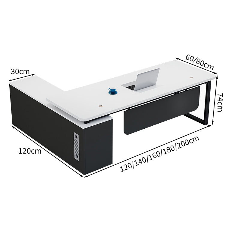 エグゼクティブデスク L字型 メラミン化粧板 配線孔付き 収納力抜群扉付き収納 オープン収納 PC収納 通気孔付き LBZ-T121
