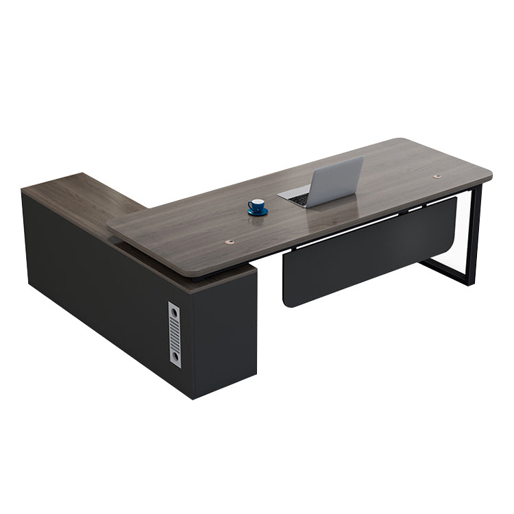エグゼクティブデスク L字型 メラミン化粧板 配線孔付き 収納力抜群扉付き収納 オープン収納 PC収納 通気孔付き LBZ-T121