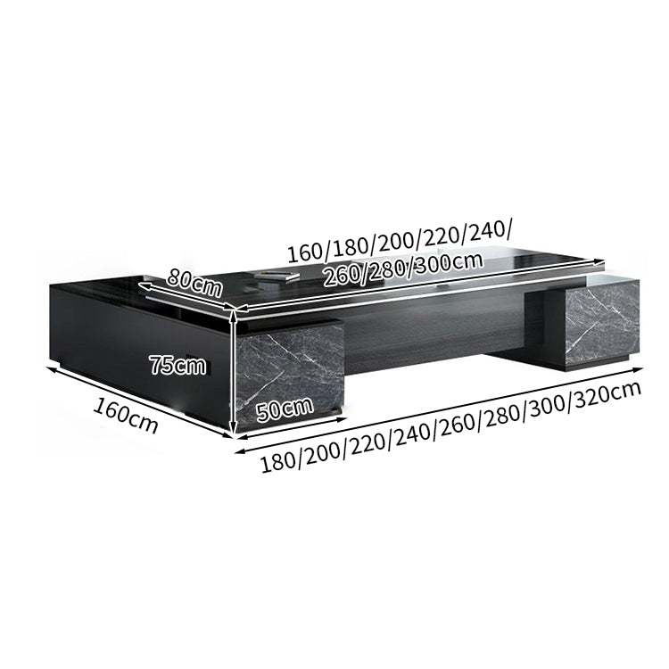 エグゼクティブデスク 重厚感 マーブル模様 メラミン化粧板 引き出し オープン収納 スライドレール  スチール製蝶番 カスタマイズ可能 LBZ-T122