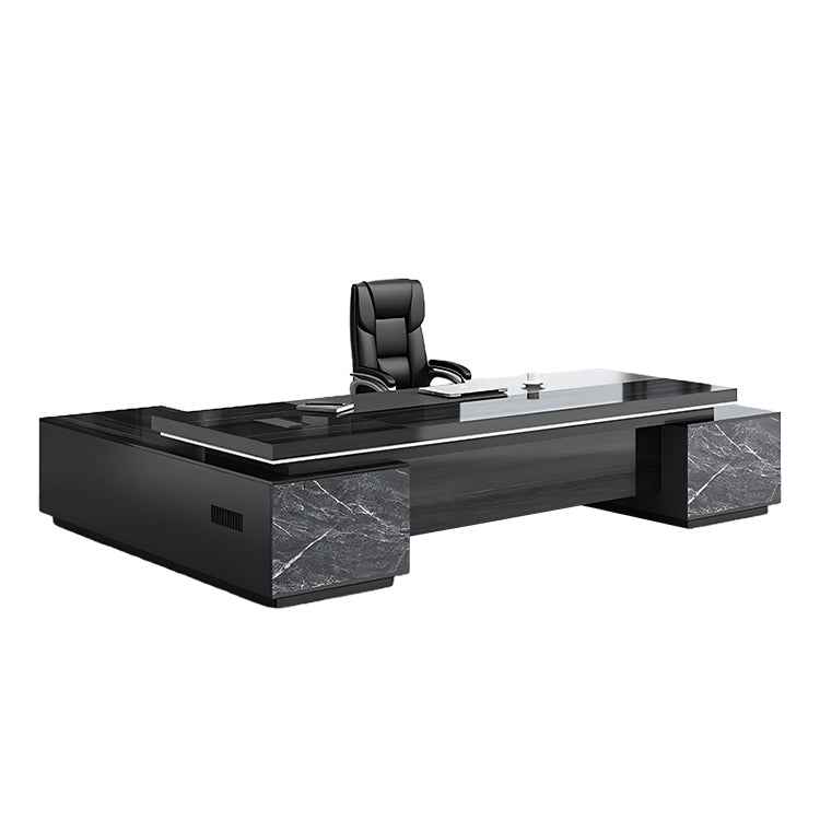 エグゼクティブデスク 重厚感 マーブル模様 メラミン化粧板 引き出し オープン収納 スライドレール  スチール製蝶番 カスタマイズ可能 LBZ-T122