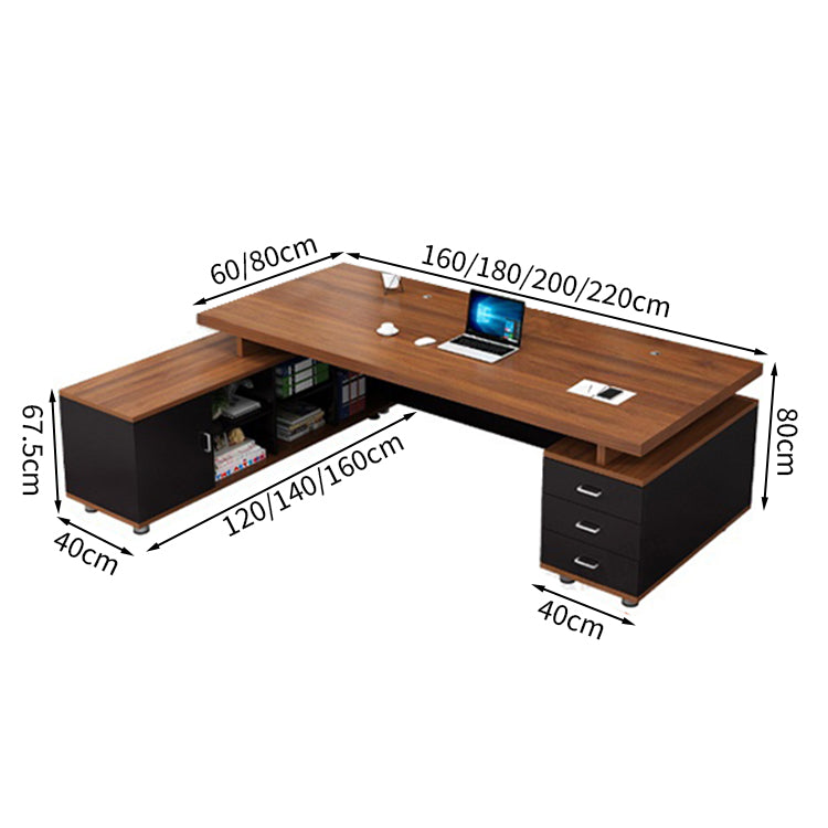 エグゼクティブデスク L字型 メラミン化粧板 オープン収納 扉付き収納 配線孔付き プラパート LBZ-T123