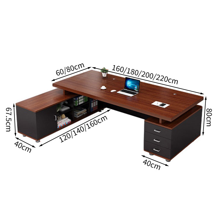 エグゼクティブデスク L字型 メラミン化粧板 オープン収納 扉付き収納 配線孔付き プラパート LBZ-T123