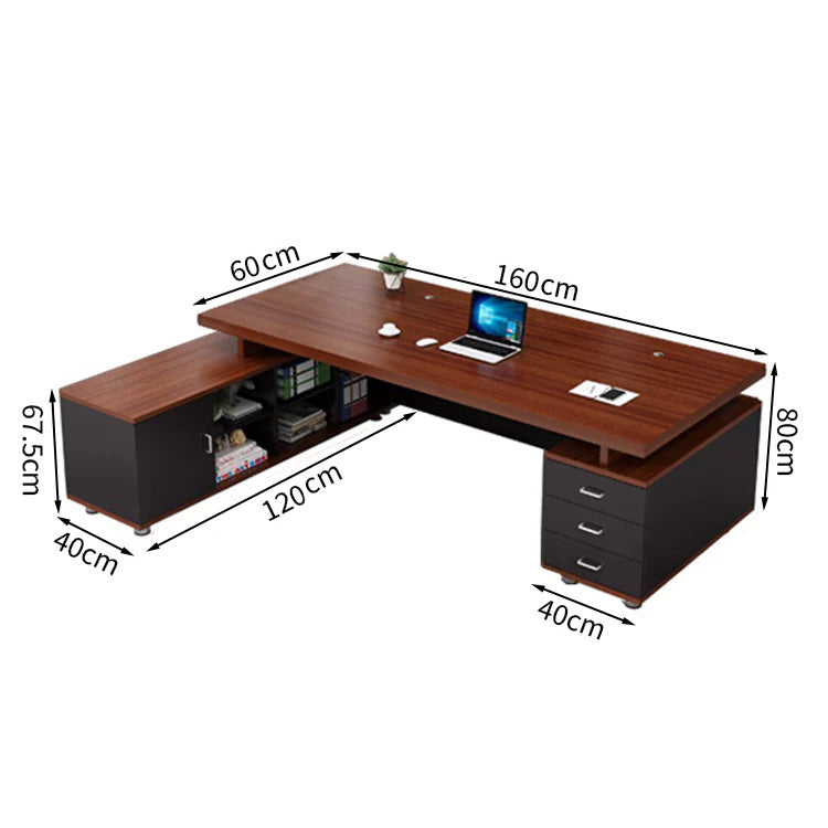エグゼクティブデスク L字型 メラミン化粧板 オープン収納 扉付き収納 配線孔付き プラパート LBZ-T123