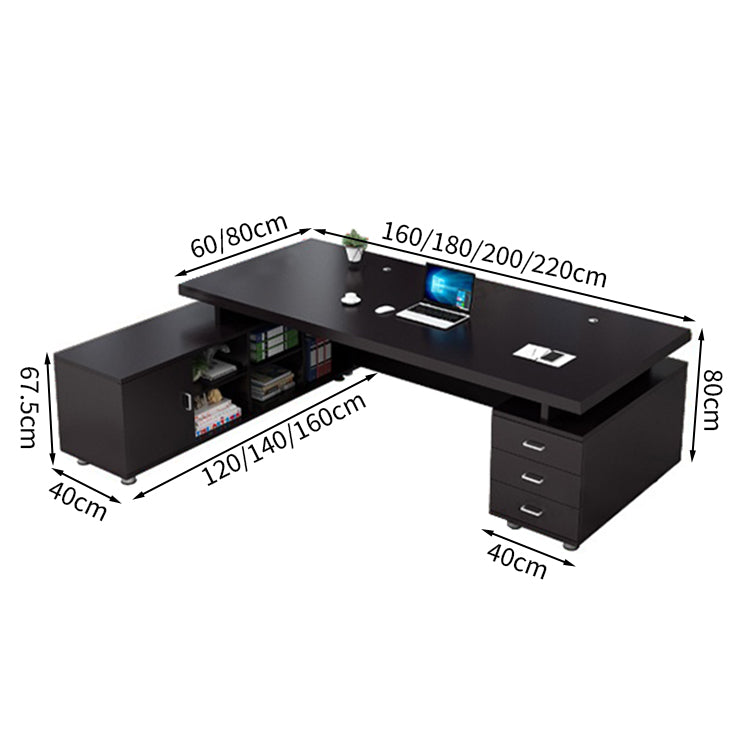 エグゼクティブデスク L字型 メラミン化粧板 オープン収納 扉付き収納 配線孔付き プラパート LBZ-T123